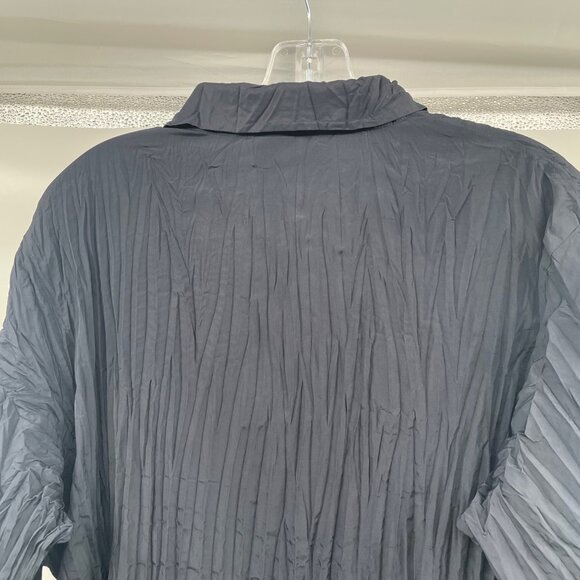 Chico's Womens Pleated Texture Button Up Top Long Sleeve Charcoal Size XL - Picture 6 of 8